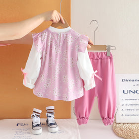 Girls Pink Floral Printed Tunic With T-Shirt & Pants Set Sets