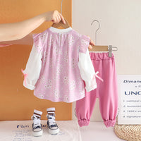 Girls Pink Floral Printed Tunic With T-Shirt & Pants Set Sets