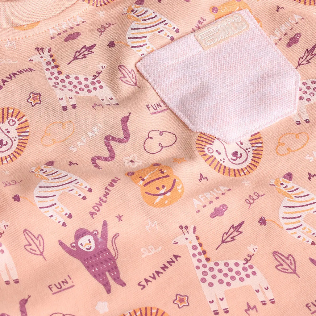 Boys Peach Animal Printed T-Shirt With Elasticated Shorts Sets 2 pc. Sets