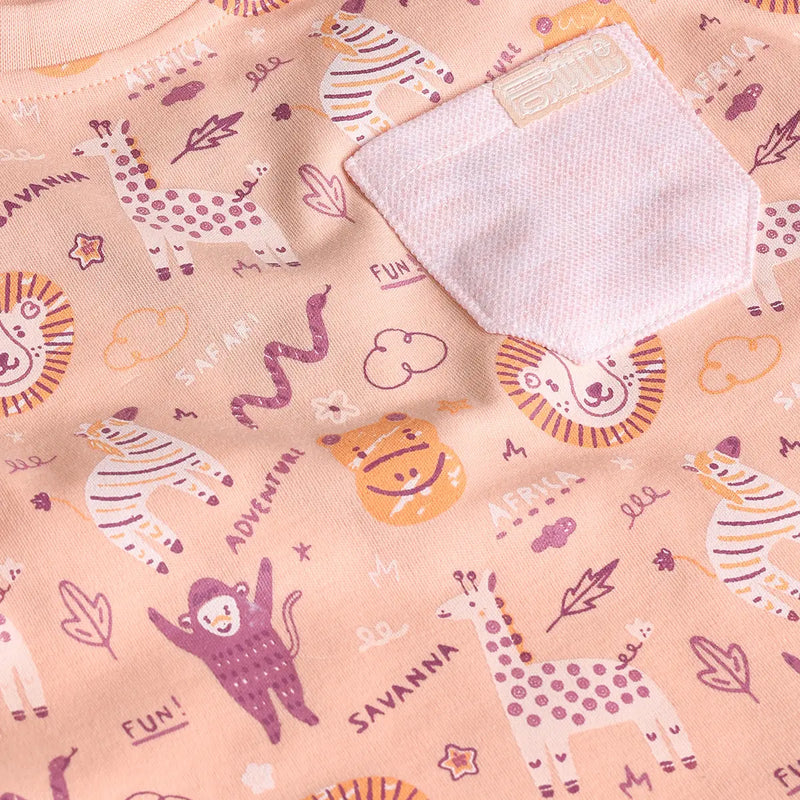 Boys Peach Animal Printed T-Shirt With Elasticated Shorts Sets 2 pc. Sets