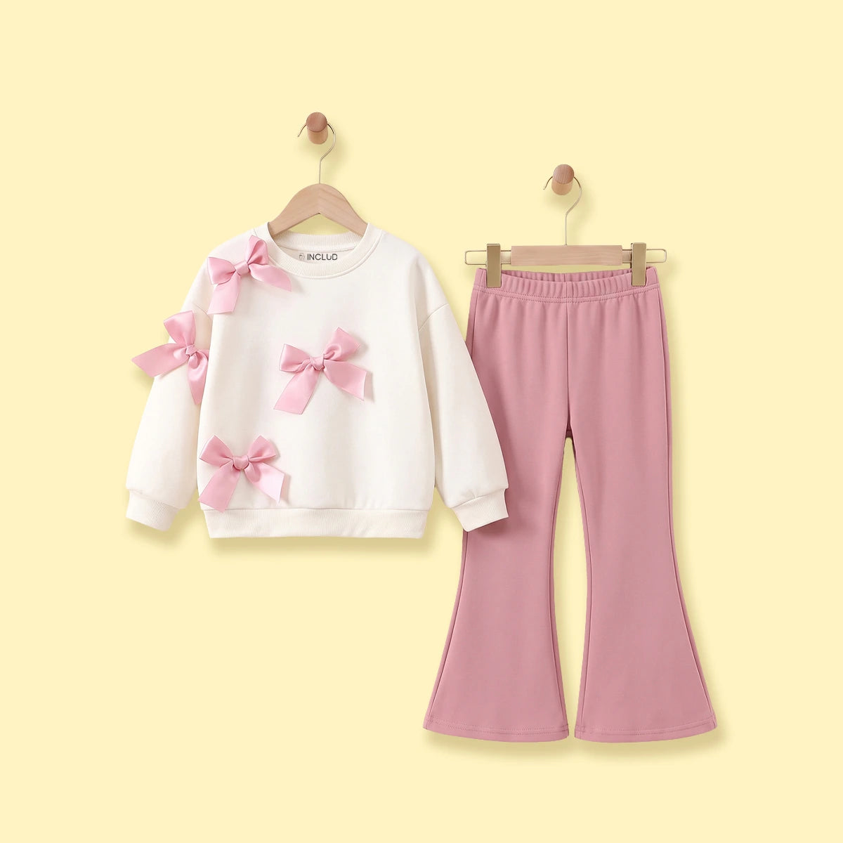 Girls Off White Bow Applique Top With Flared Pants Sets 2 pc. Sets Off White 3-4 Y