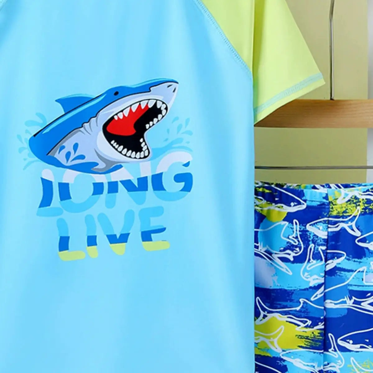 Boys Light Blue Shark Printed Short Sleeves T-Shirt & Shorts Swimsuit Sets Sets