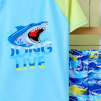 Boys Light Blue Shark Printed Short Sleeves T-Shirt & Shorts Swimsuit Sets Sets
