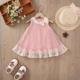 Girls Pink Sequins Embellished Sleeveless A-line Dress