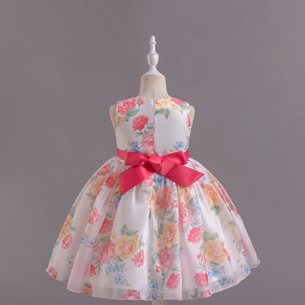Girls Pink Floral Print Fit & Flare Party Wear Dress Party Dresses