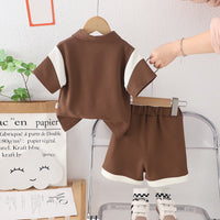 Boys Brown Alphabetic Print Short Sleeves Polo T-Shirt With Shorts Set 2 pc. Sets
