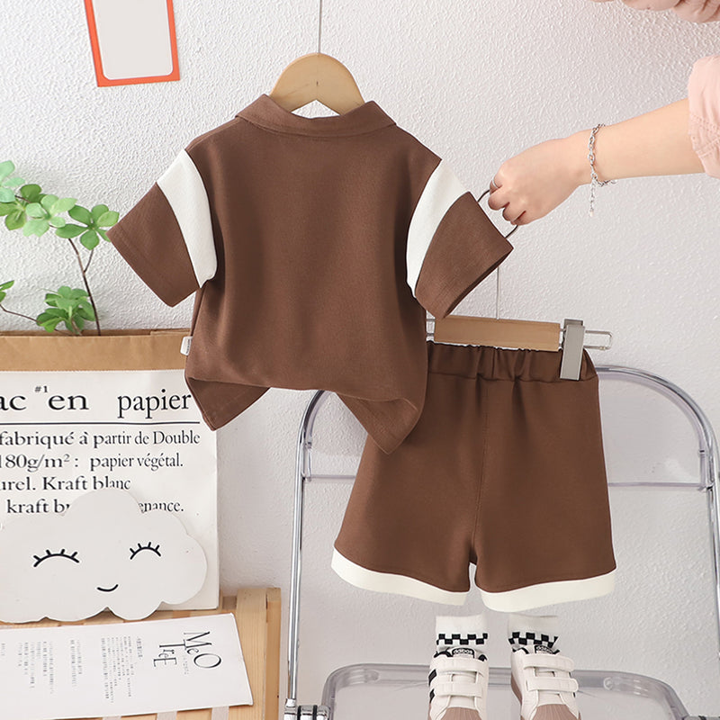 Boys Brown Alphabetic Print Short Sleeves Polo T-Shirt With Shorts Set 2 pc. Sets