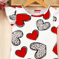 Girls Red Heart Print Flared Sleeve T-Shirt With Skirt Sets 2 pc. Sets