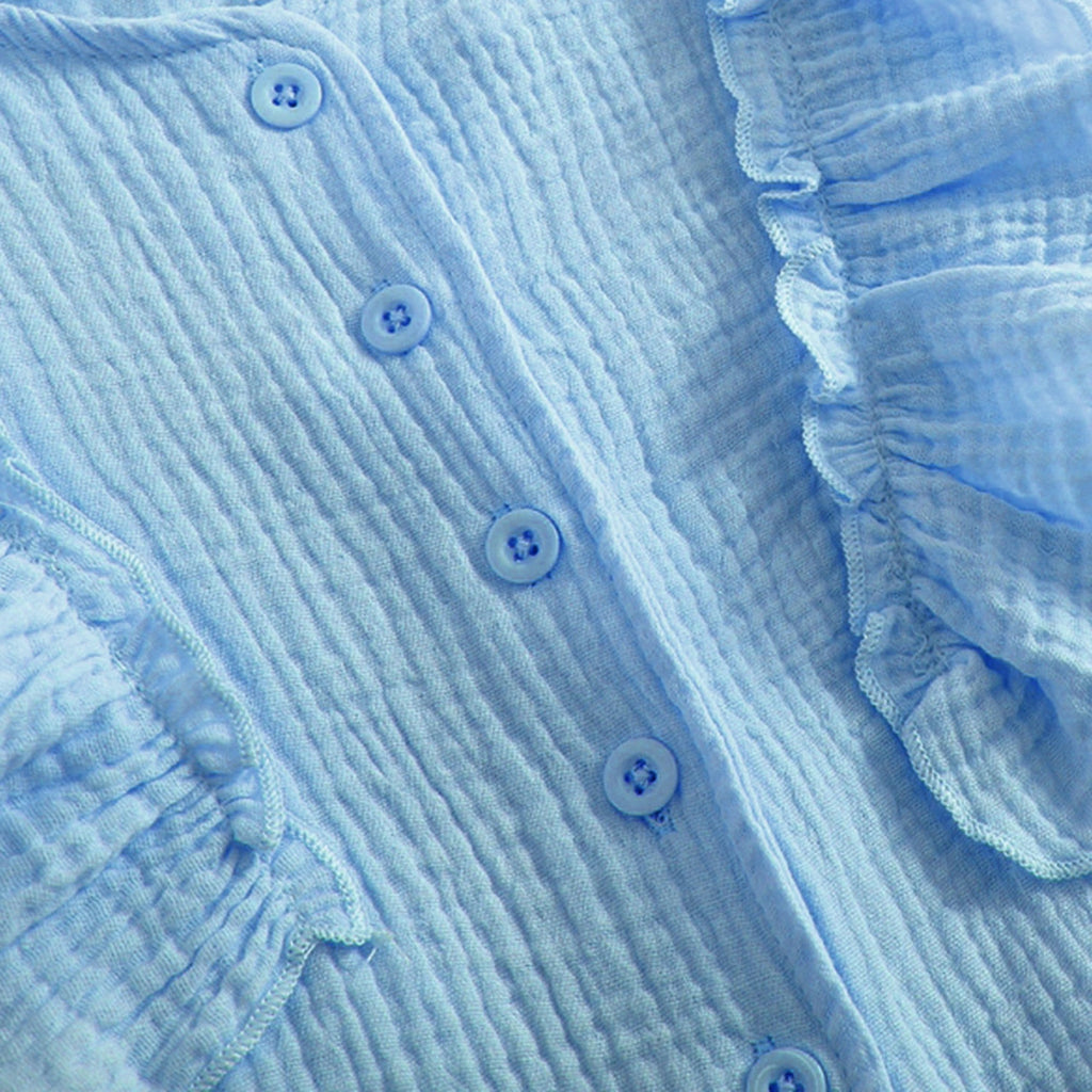 Girls Blue Textured Ruffled Top with Tiered Skirt Sets 2 pc. Sets