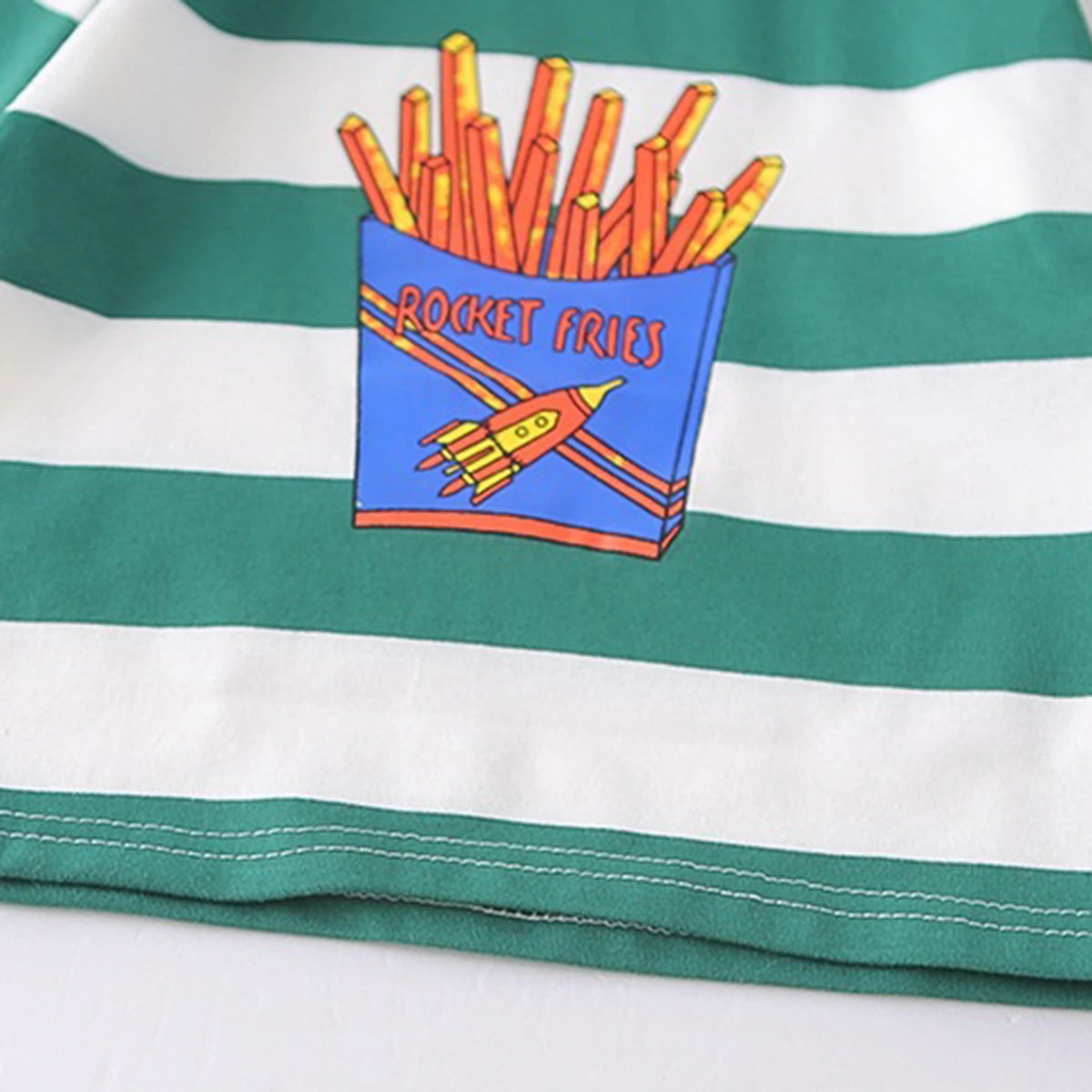 Boys Dark Green Rocket Fries Striped T-Shirt With Elasticated Shorts Sets 2 pc. Sets