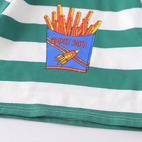Boys Dark Green Rocket Fries Striped T-Shirt With Elasticated Shorts Sets 2 pc. Sets