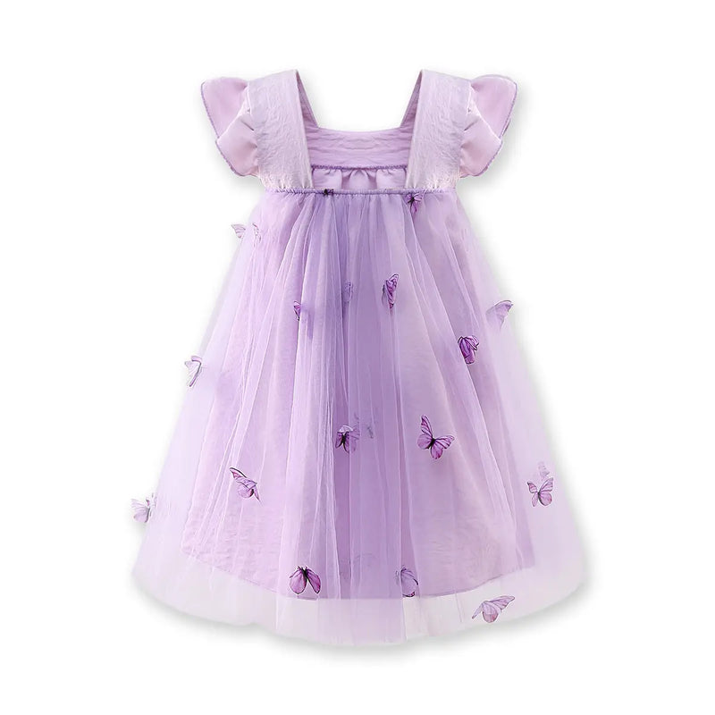 Girls Lavender Butterfly Applique A-line Dress Casual Dresses
