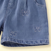 Girls Light Blue Embroidered Elasticated Denim Shorts Shorts