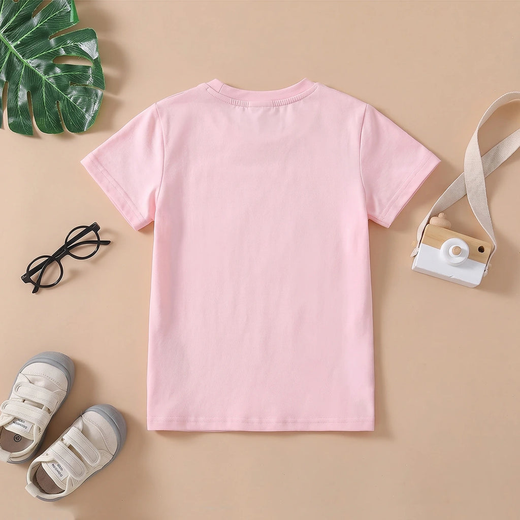 Girls Pink Strawberry Print Short Sleeve T-Shirt Tshirts