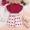 Girls Short Sleeve Top With Polka Dot Print Shorts Set Sets Red 7-8 Y