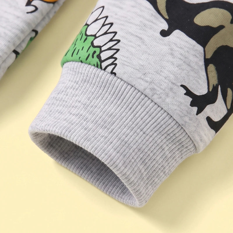 Boys Grey Dinosaur Print Round Neck Sweatshirt Sweatshirts & Hoodies