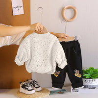 Girls Off White Bear Cartoon Printed Sweatshirt With Jogger Sets Sets