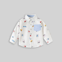 Boys White Car Print Long Sleeve Shirt Shirts