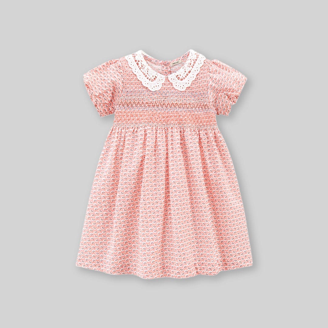 Girls Peter Pan Lace Collar Printed Dress Casual Dresses   