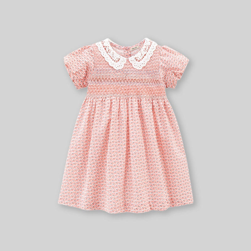 Girls Peter Pan Lace Collar Printed Dress Casual Dresses   