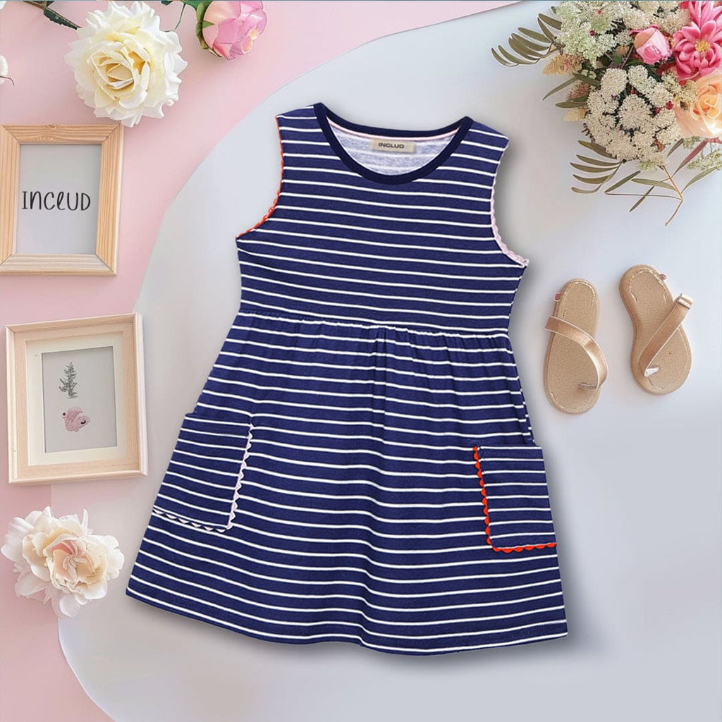 Girls Striped Fit & Flare Dress Casual Dresses Blue 1-2 Y 