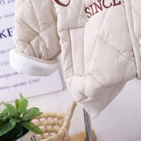 Boys Beige Embroidered Quilted Puffer Jacket With Jogger Sets Sets