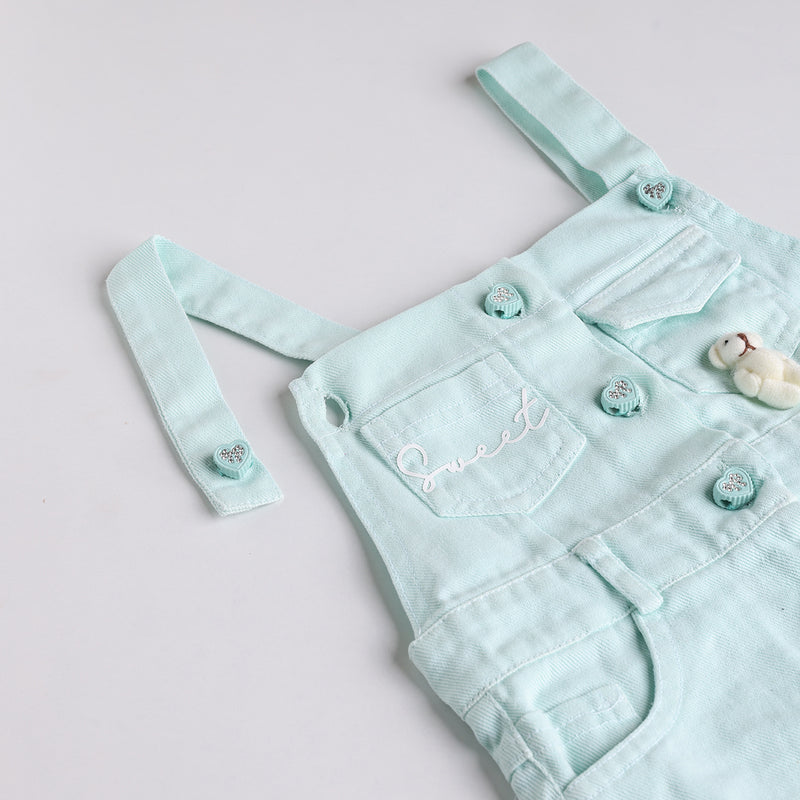 Girls Green Embroidered Dungaree With Stripe T-Shirt Sets 2 pc. Sets