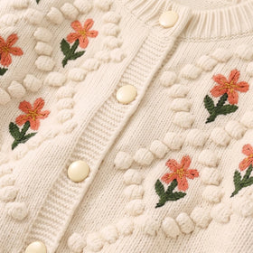 Girls Cream Floral Long Sleeve Cardigan Sweaters & Cardigans