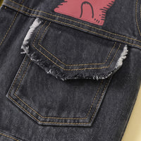 Boys Dark Grey Denim Graphic Sleeveless Jacket With Sweatshirt& Pants Sets Sets