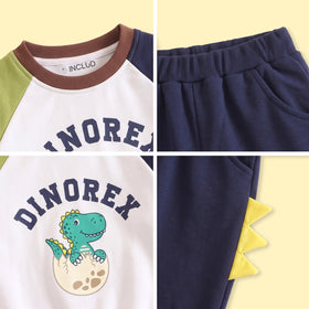 Boys Off White Dinosaur Graphic Raglan Sleeve Sweatshirt & Jogger Sets 2 pc. Sets
