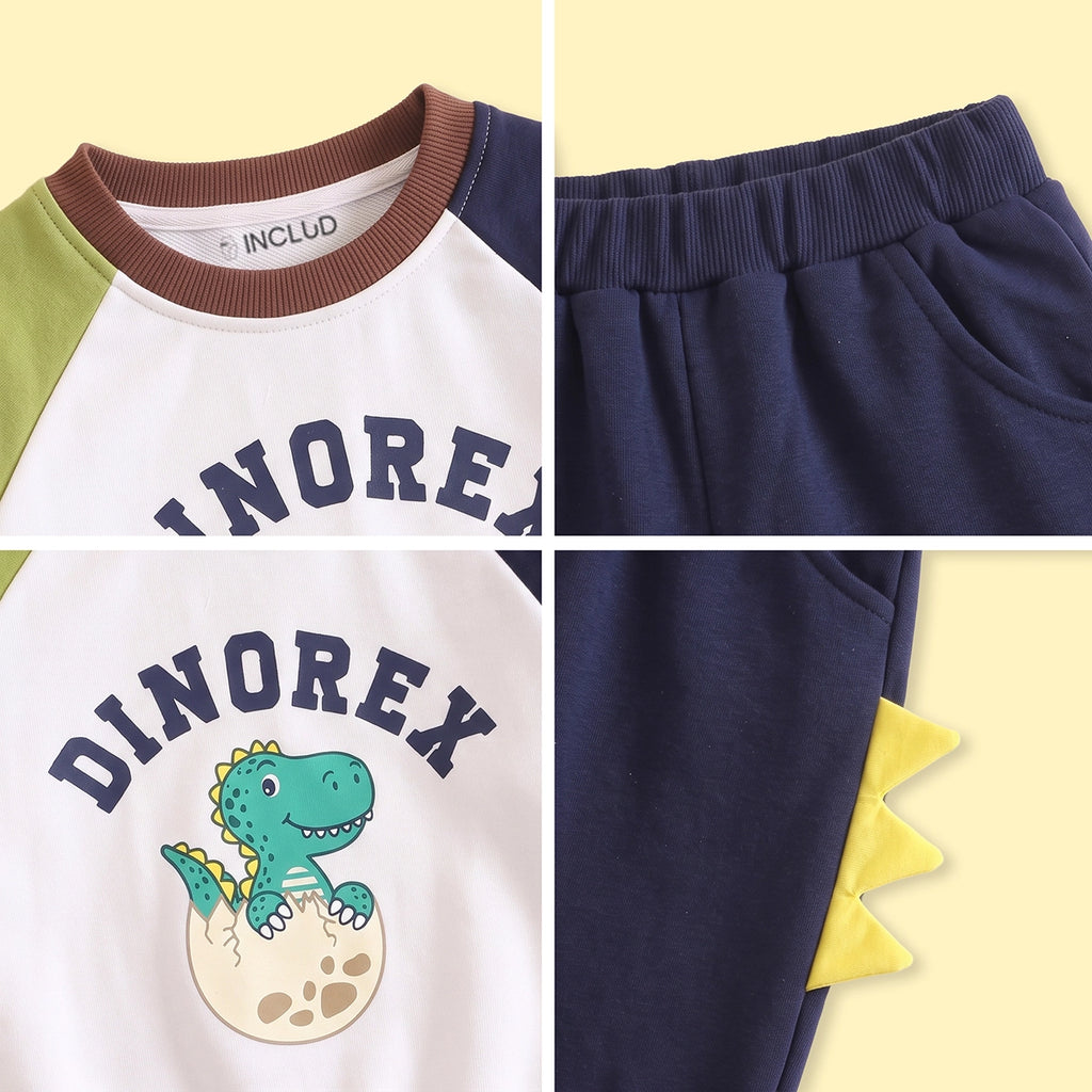 Boys Off White Dinosaur Graphic Raglan Sleeve Sweatshirt & Jogger Sets 2 pc. Sets