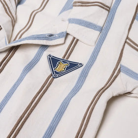 Boys Brown Striped Short Sleeves Shirt With Graphic T-Shirt And Shorts Sets Sets