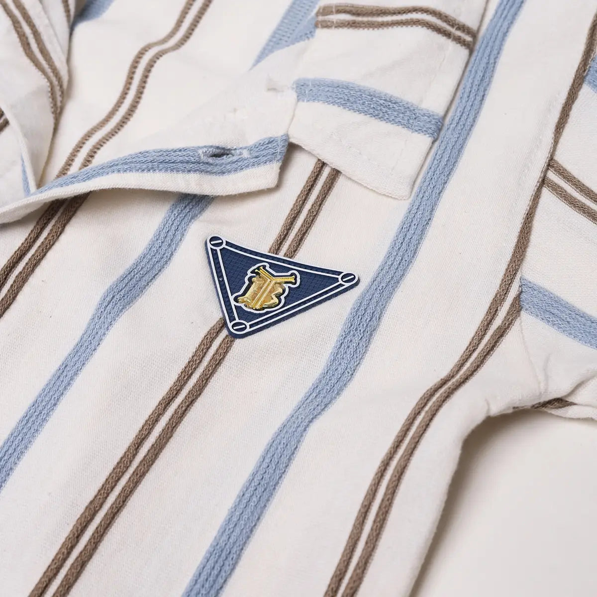 Boys Brown Striped Short Sleeves Shirt With Graphic T-Shirt And Shorts Sets Sets