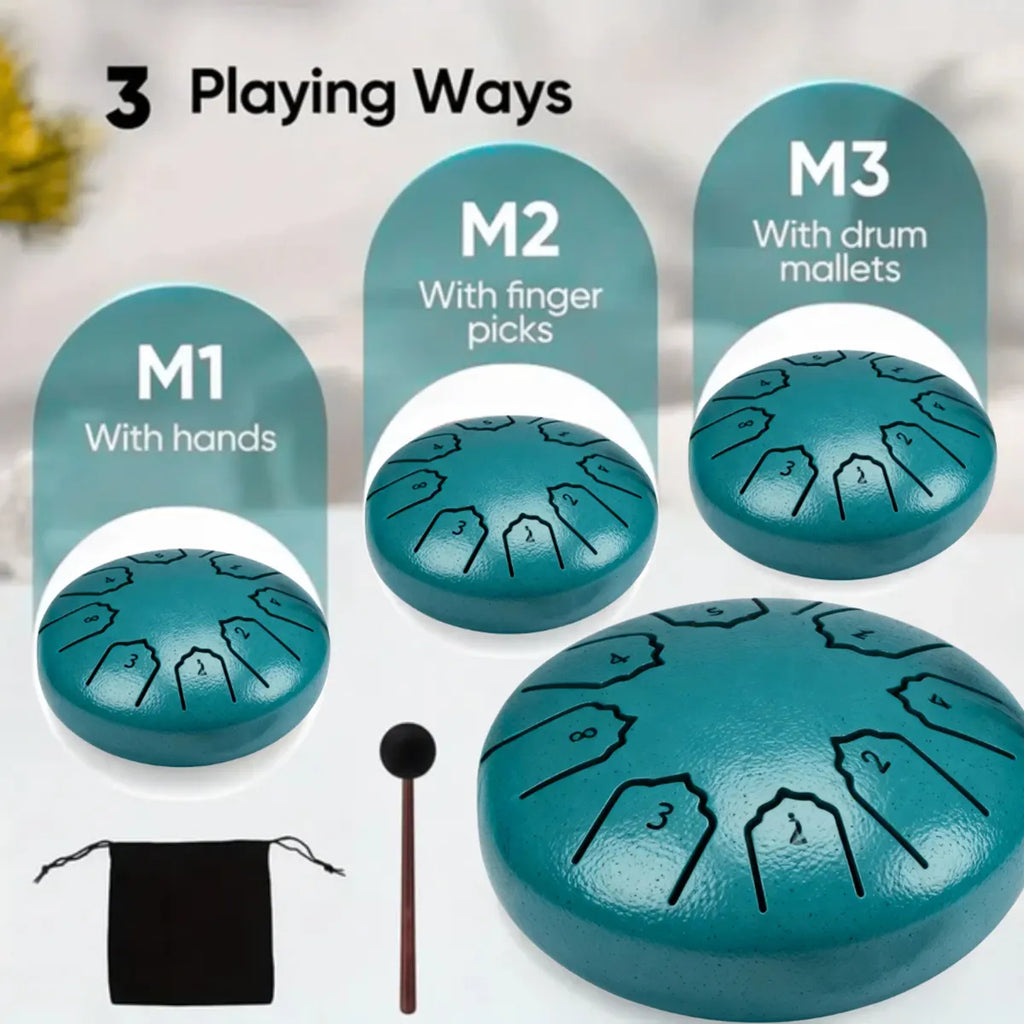 Kids Green Steel Tongue Musical Drum with Mallet Trending Accessories