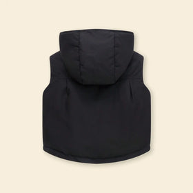 Boys Black Hooded Sleeveless Puffer Vest Coats & Jackets