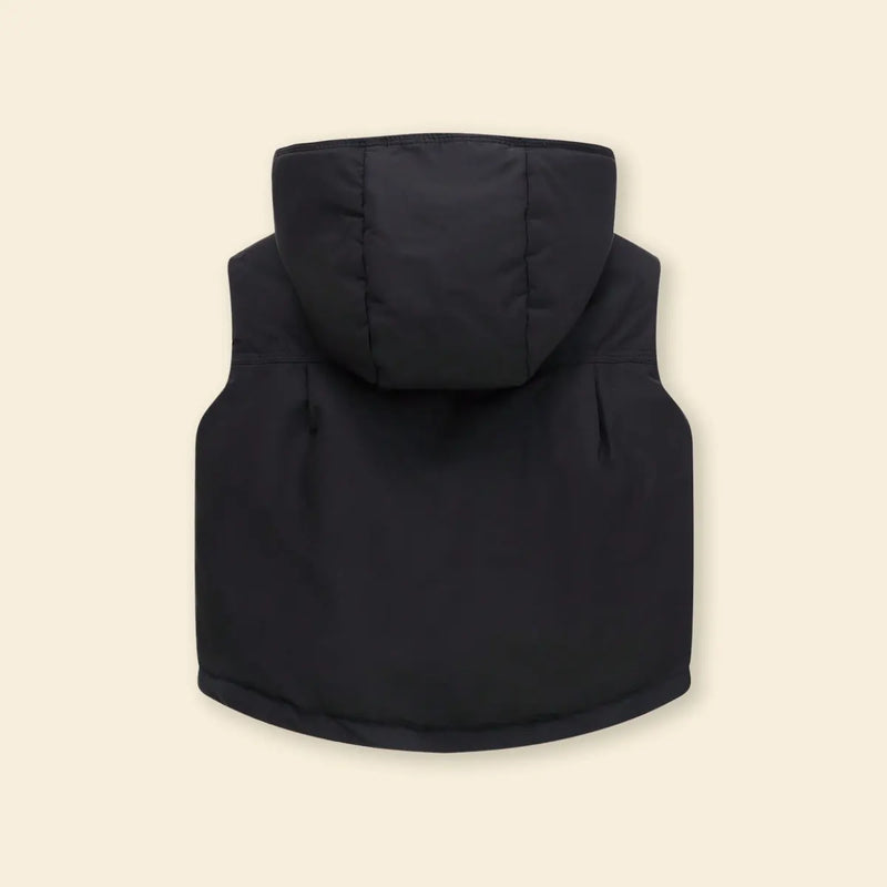 Boys Black Hooded Sleeveless Puffer Vest Coats & Jackets