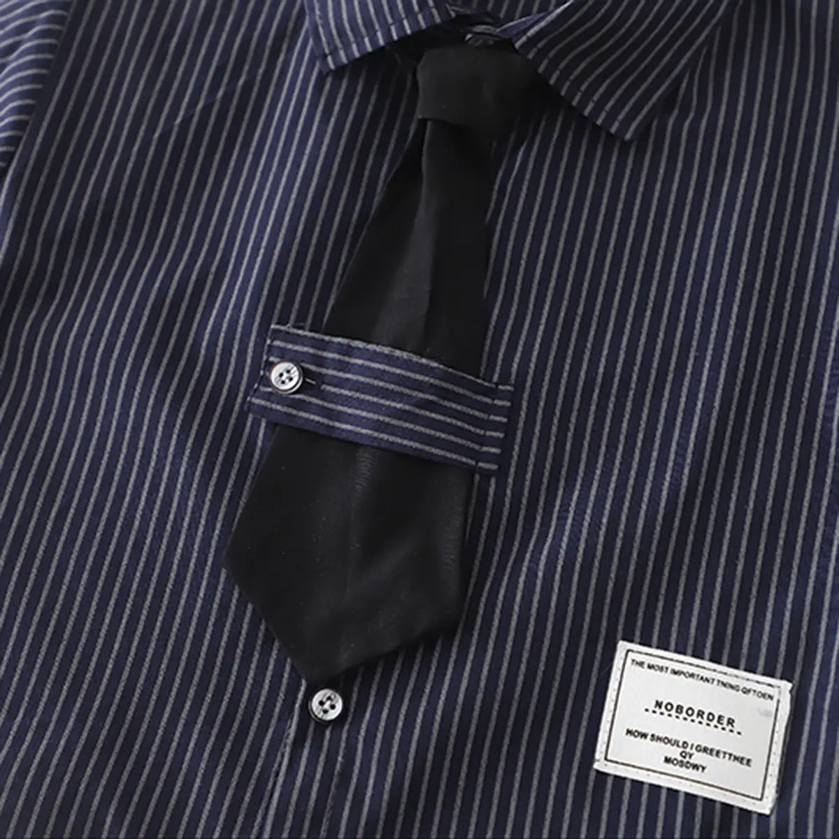 Boys Dark Blue Striped Button-Down Shirt With Shorts Sets Sets