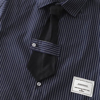 Boys Dark Blue Striped Button-Down Shirt With Shorts Sets Sets