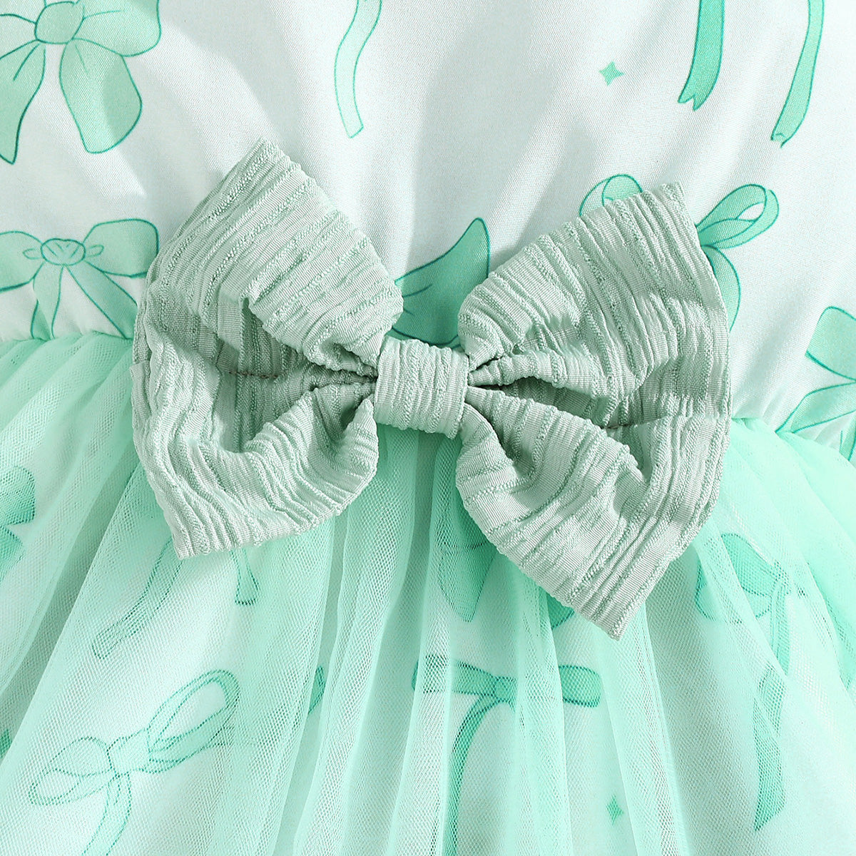 Girls Green Bow Printed Fit & Flare Summer Casual Dress Casual Dresses