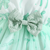 Girls Green Bow Printed Fit & Flare Summer Casual Dress Casual Dresses
