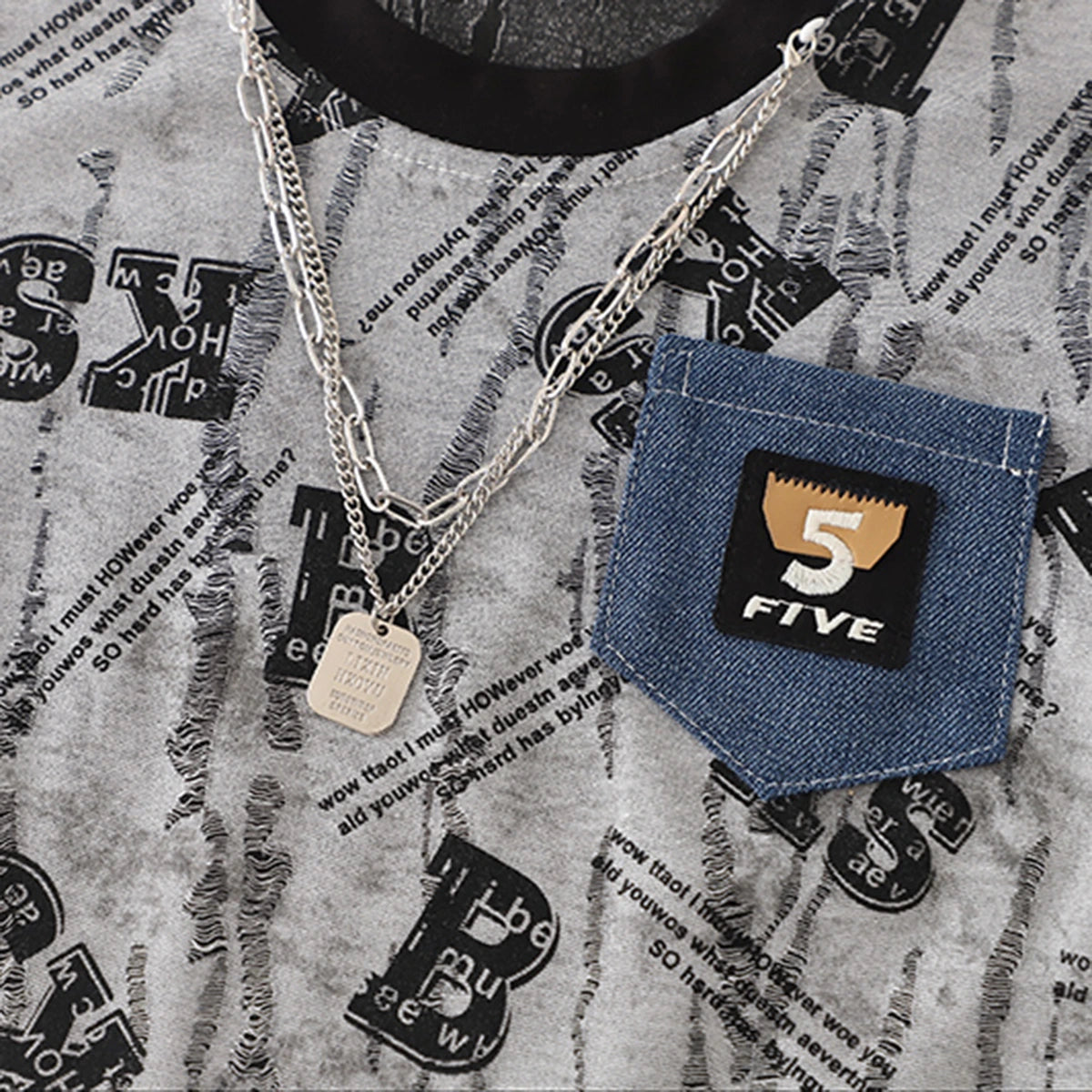 Boys Grey Typographic Print T-Shirt With Denim Shorts Set Sets