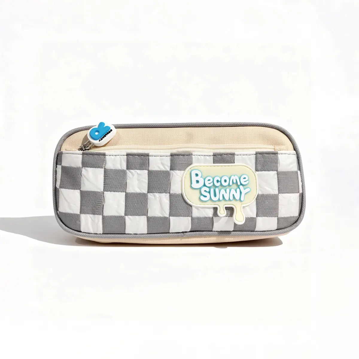 Cute Checked Pencil Pouch with Become Sunny Design Trending Accessories Grey Onesize
