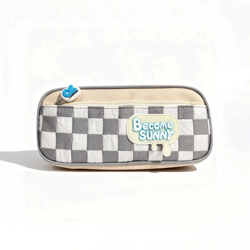 Cute Checked Pencil Pouch with Become Sunny Design Trending Accessories Grey Onesize