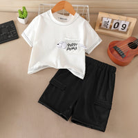 Boys White Puppy Applique Short Sleeves T-Shirt With Shorts Set Sets White 1-2 Y