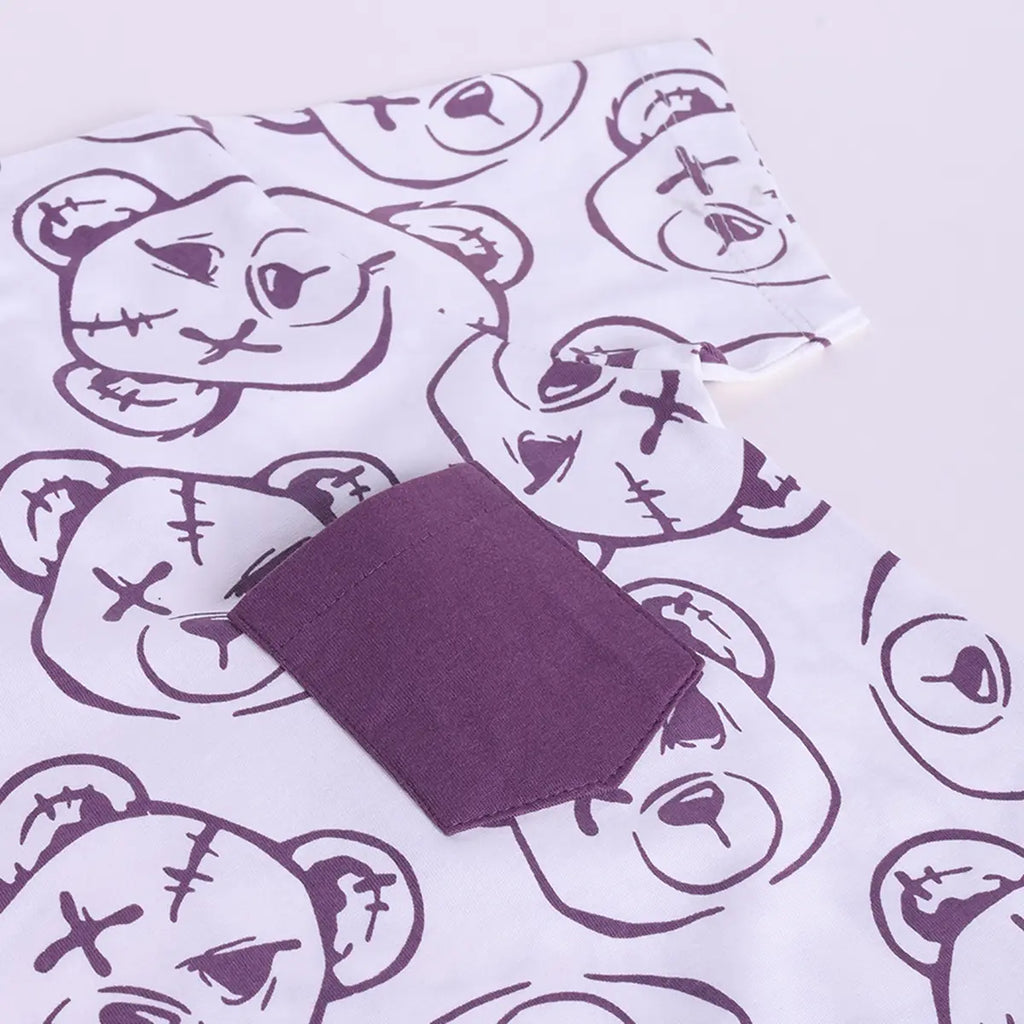 Boys Lavender Bear Print T-Shirt With Shorts Sets Sets