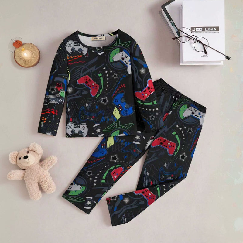 Boys Black Gaming Printed Glow in the Dark T-Shirt & Pajama Co-ord Set 2 pc. Sets