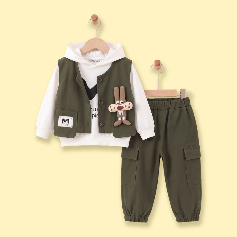 Boys Olive Green Vest & Pants With Hoodie Sets 3 pc. Sets Olive 1-2 Y