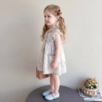 Girls Multicolour Floral Print Flutter Sleeve Flared Dress Casual Dresses