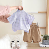 Boys Blue Checkered Short Sleeves Shirt With Shorts Set 2 pc. Sets