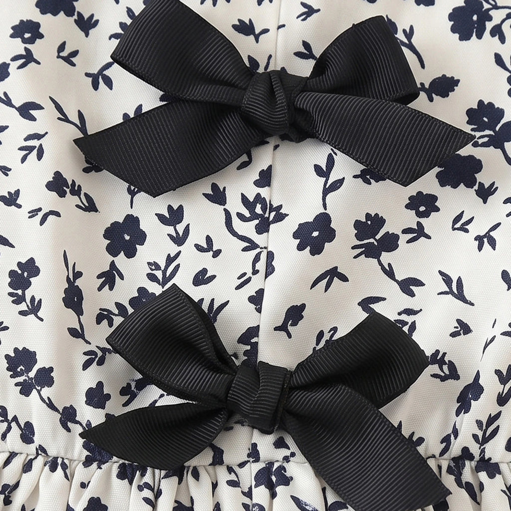Girls Black Floral Long Sleeve Fit & Flare Dress Casual Dresses